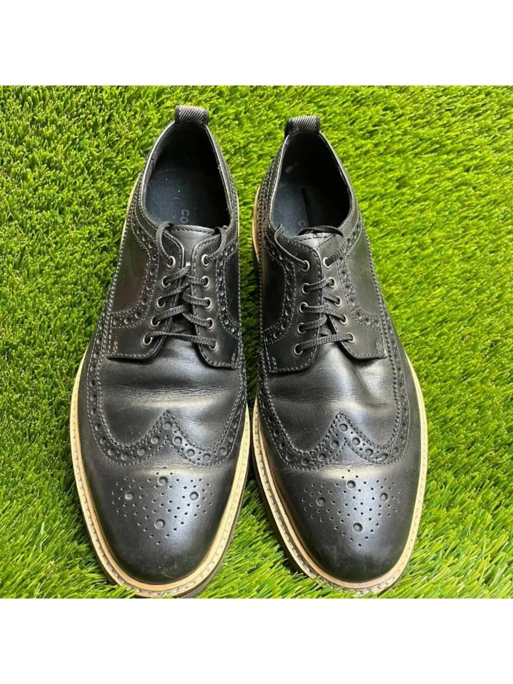 Cole Haan Davidson Grand Mens Size 8 Black Casual Leather Wingtip Oxford Shoes